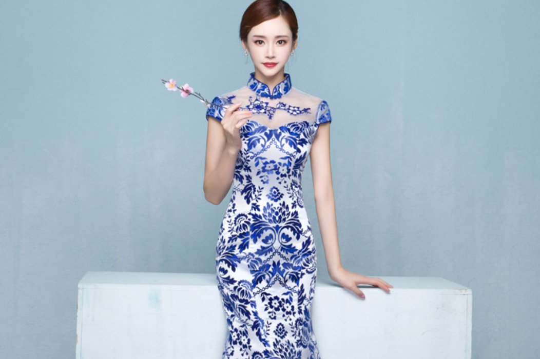 Blue Cheongsam Long Chinese Style Qipao