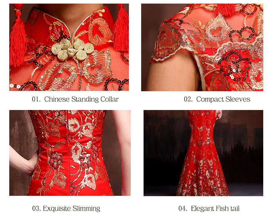 Red Wedding Cheongsam Etiquette Long Dresses