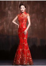 Red Wedding Cheongsam Etiquette Long Dresses