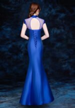 Blue Embroidered Sequins Cheongsam Banquet Evening Dress