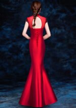 Red Embroidered Sequins Cheongsam Banquet Evening Dress