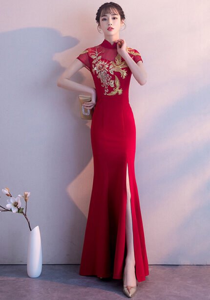 Wedding Cheongsam Chinese Bridal Toast Red Dress