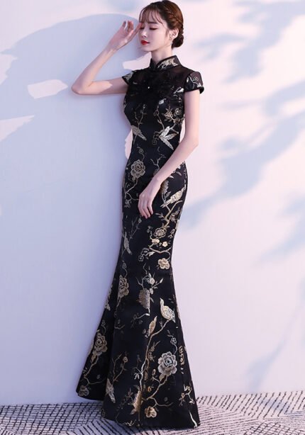 Black Evening Banquet Elegant Long Cheongsam Dresses