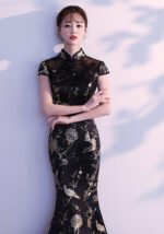 Black Evening Banquet Elegant Long Cheongsam Dresses