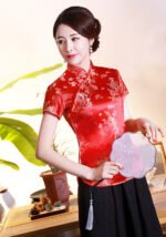 Cheongsam Tops & Black Skirts 2PCS Set Slim Retro