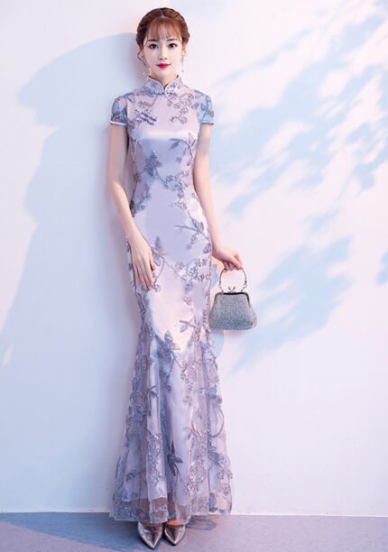 Elegant Silver Gray Cheongsam Dresses