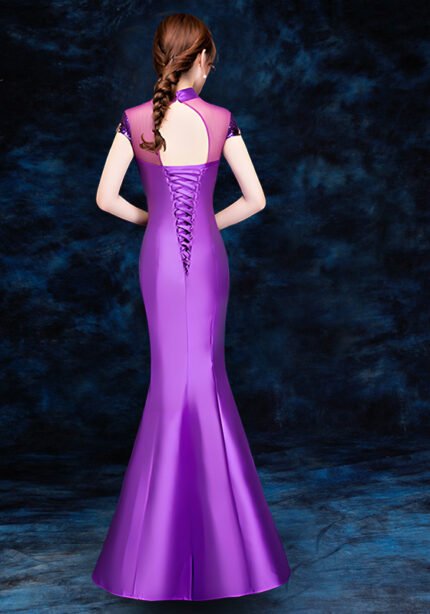 Embroidered Sequins Cheongsam Banquet Evening Dress