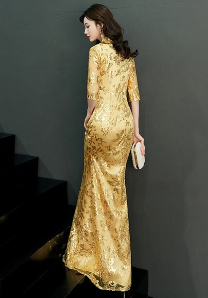 Fishtail Gold Traditional Cheongsam Dresses Long