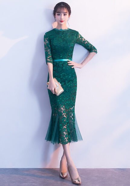 Green Lace Modern Wedding Cheongsam Dresses