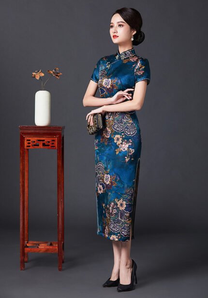 Plus Size Traditional Qipao Dresses Retro Blue