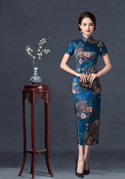 Plus Size Traditional Qipao Dresses Retro Blue