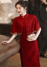 Red Wedding Gown 2PCS Shawl Qipao Dresses