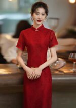 Red Wedding Gown 2PCS Shawl Qipao Dresses