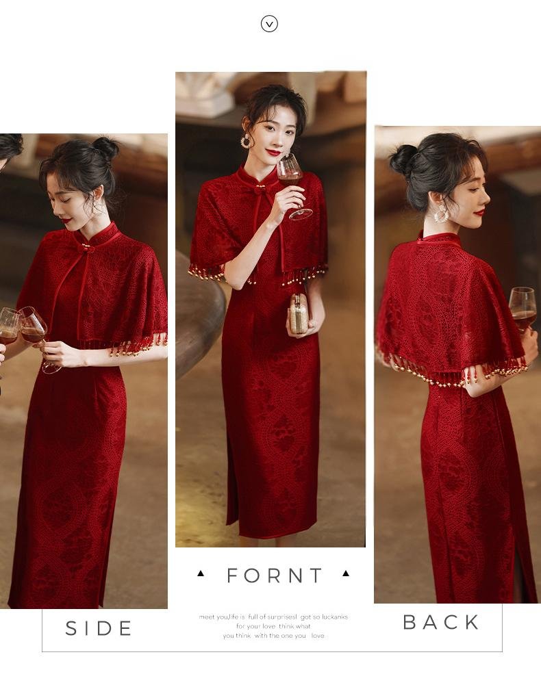 Red Wedding Gown 2PCS Shawl Qipao Dresses