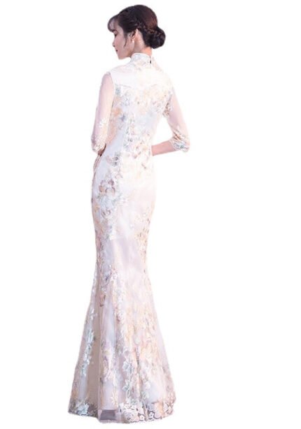 Spring Champagne Long Elegant Cheongsam