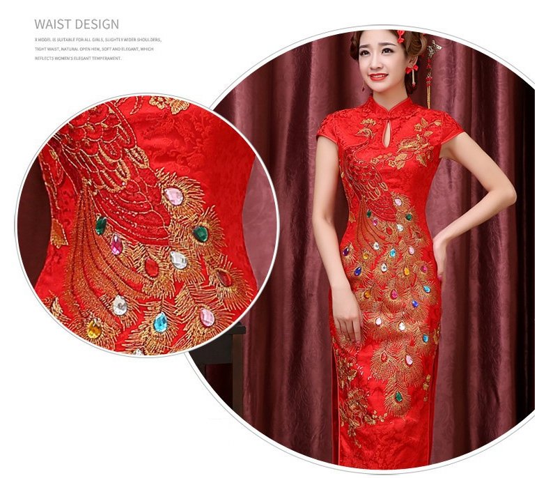 Wedding Cheongsam Dresses Long Red Slimming Toast Bridal