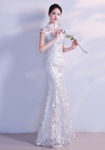 white fishtail wedding cheongsam