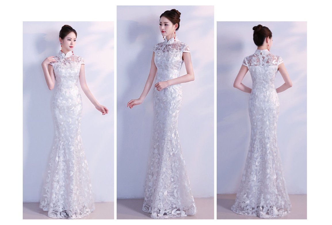 White Fishtail Wedding Cheongsam Dresses