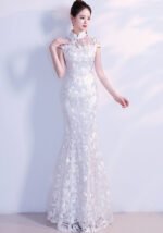 white fishtail wedding cheongsam