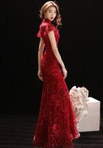 Wine Red Fishtail Modern Qipao Lace Wedding Dresses