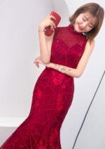 Wine Red Fishtail Sleeveless Banquet Modern Qipao Dresses