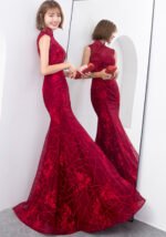 Wine Red Fishtail Sleeveless Banquet Modern Qipao Dresses