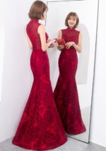 Wine Red Fishtail Sleeveless Banquet Modern Qipao Dresses