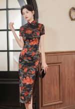 Traditional Cheongsam Dress Slim-fit Black Qipao