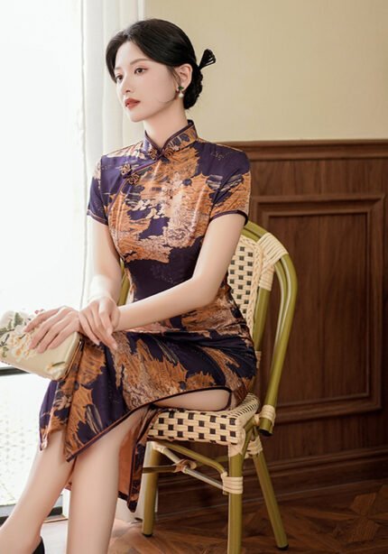 Traditional Cheongsam Dress Slim-fit Purple Qipao