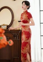 Traditional Cheongsam Dress Slim-fit Red Qipao