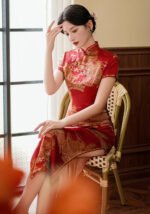 Traditional Cheongsam Dress Slim-fit Red Qipao