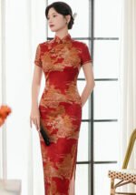 Traditional Cheongsam Dress Slim-fit Red Qipao