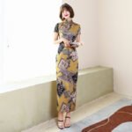 New Long Cheongsam Women Slim Fit Satin Dresses