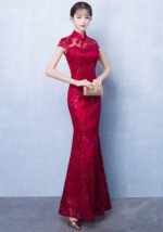 Red Simple Elegant Slimming Fishtail Wedding Qipao