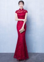 Red Simple Elegant Slimming Fishtail Wedding Qipao