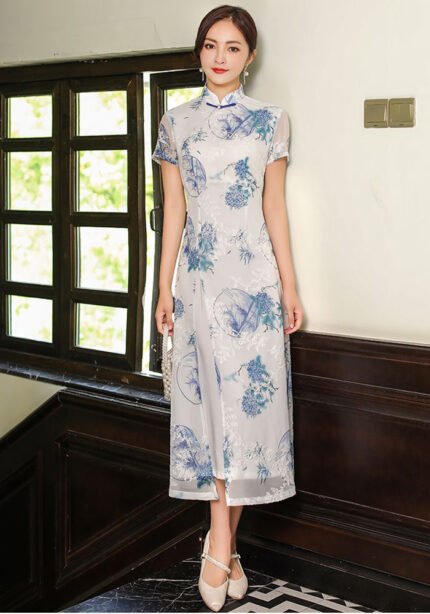 fashion girls chiffon embroidered cheongsam dress
