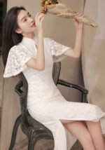 White Lace Cheongsam Dress