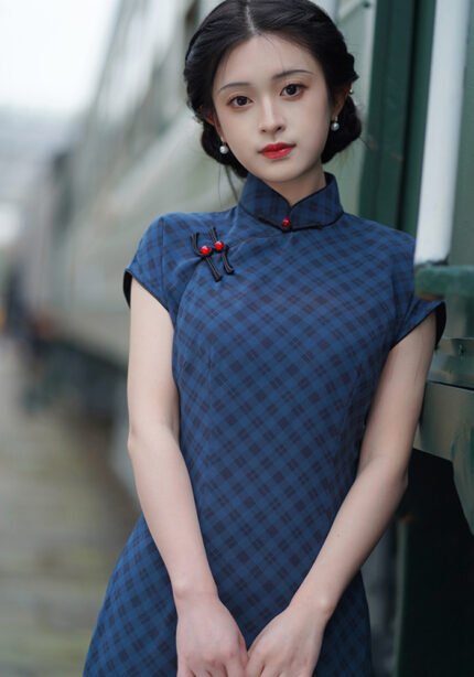 Blue Vintage Flapper Georgette Cheongsam Dress