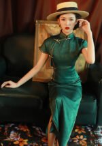 Green Turtle Crack Old Shanghai Style Jacquard Satin Long Qipao