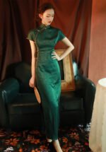 Green Turtle Crack Old Shanghai Style Jacquard Satin Long Qipao
