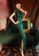 Green Turtle Crack Old Shanghai Style Jacquard Satin Long Qipao