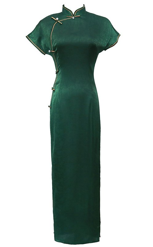 Green Turtle Crack Old Shanghai Style Jacquard Satin Long Qipao