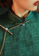 Green Turtle Crack Old Shanghai Style Jacquard Satin Long Qipao