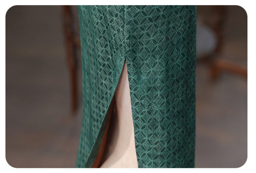 2025 Summer Green Floral Cheongsam Qipao Dress