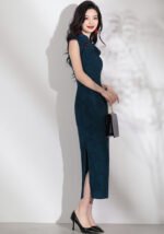 Navy Blue Cheongsam Traditional Chinese Petal Collar