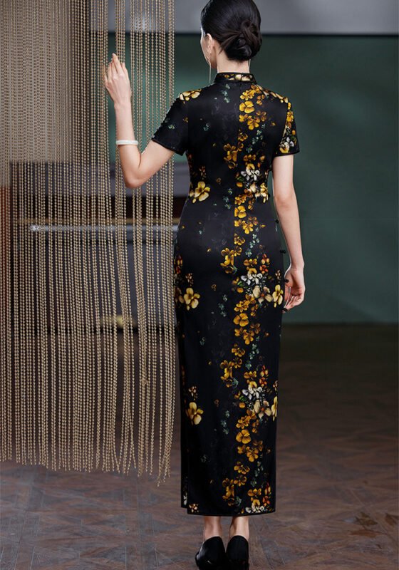 Clearance Black Midi Stripe Qipao Cheongsam Dress