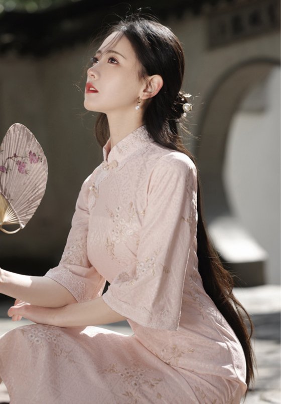 Pink Beige Green Cheongsam Everyday Wear Dress