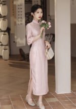 Pink Chinese Cheongsam Half Sleeve Dress
