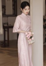Pink Chinese Cheongsam Half Sleeve Dress