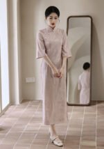 Pink Chinese Cheongsam Half Sleeve Dress